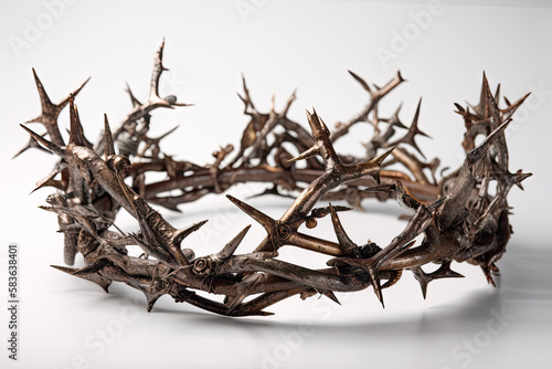 Fotografia Crown of Thorns Easter on white background with shadow worn by Jesus Christ is a powerful symbol of his suffering and sacrifice