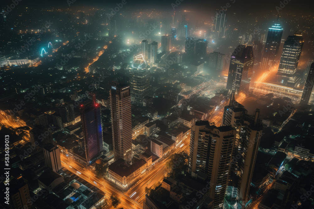 megacity in the night created with Generative AI technology