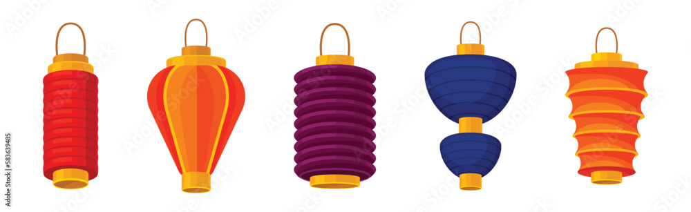Chinese Lantern Made of Paper or Silk Vector Set Chinese Lantern Made of Paper or Silk Vector Set