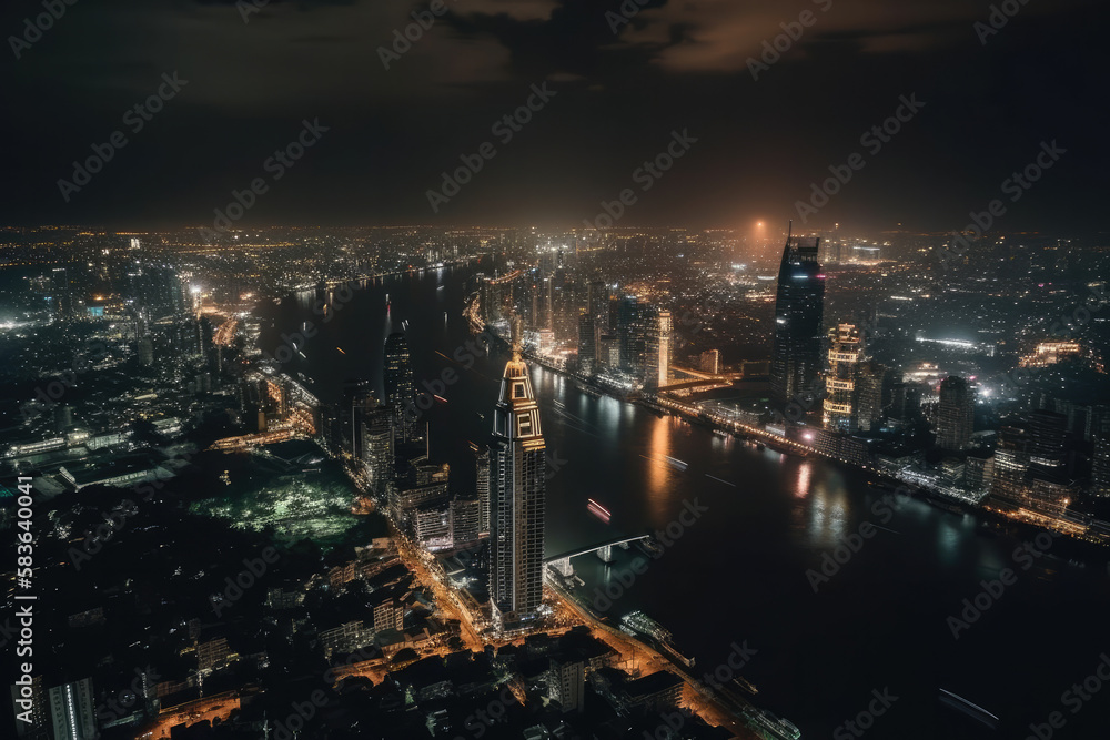 Fototapeta premium megacity in the night created with Generative AI technology