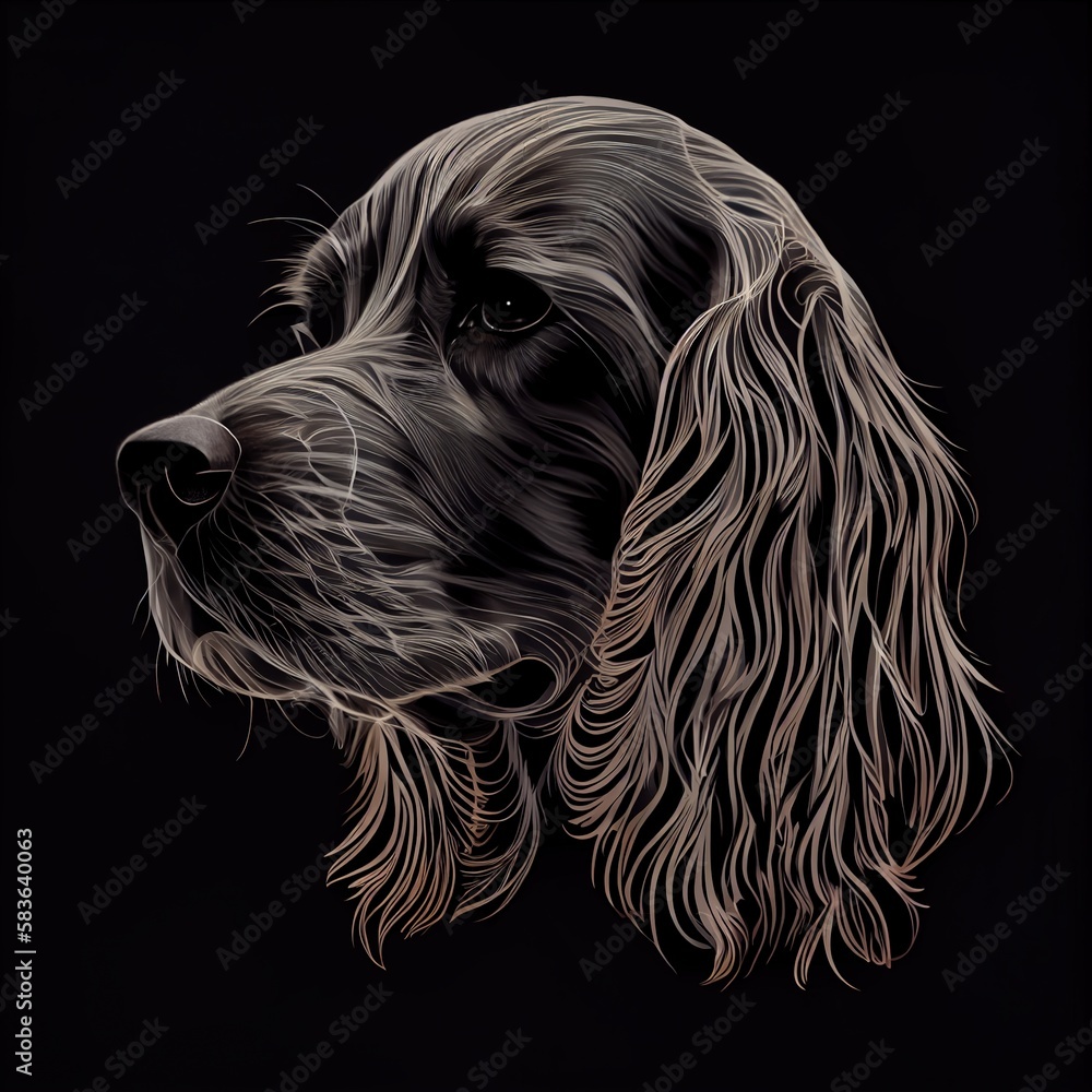 Spaniels Clumber Dog Breed Isolated on Black Background. Generative AI