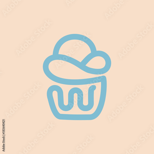 Hand illustration of cupcake in lines in blue color