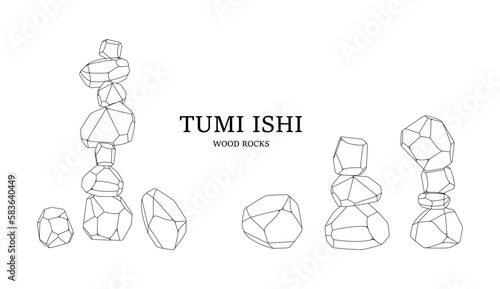 Wallpaper Mural Japanese board game Tumi ishi. Vector illustration on a white background. Wooden polygonal stones for the construction of a high tower. Wooden blocks in a row. Japanese board game meditation Torontodigital.ca