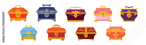 Casket or Jewelry Box as Decorated Small Container Vector Set