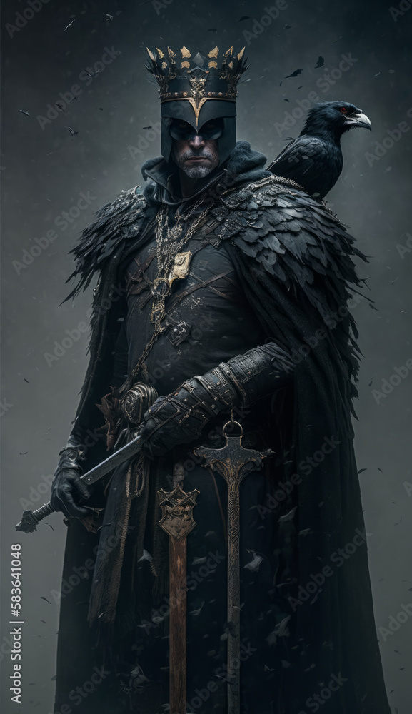 A brutal portrait of a courageous king, a dark lord from mythological scriptures. Hero and anti-hero of different peoples and times. Created using generative AI.