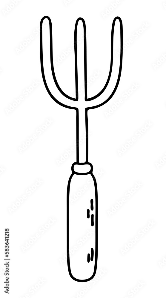 Gardening pitchfork tool. Vector outline illustration Gardening pitchfork tool. Vector outline illustration