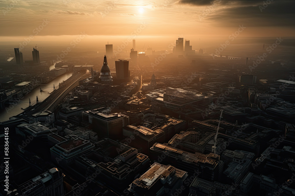 aerial view of the london created with Generative AI technology