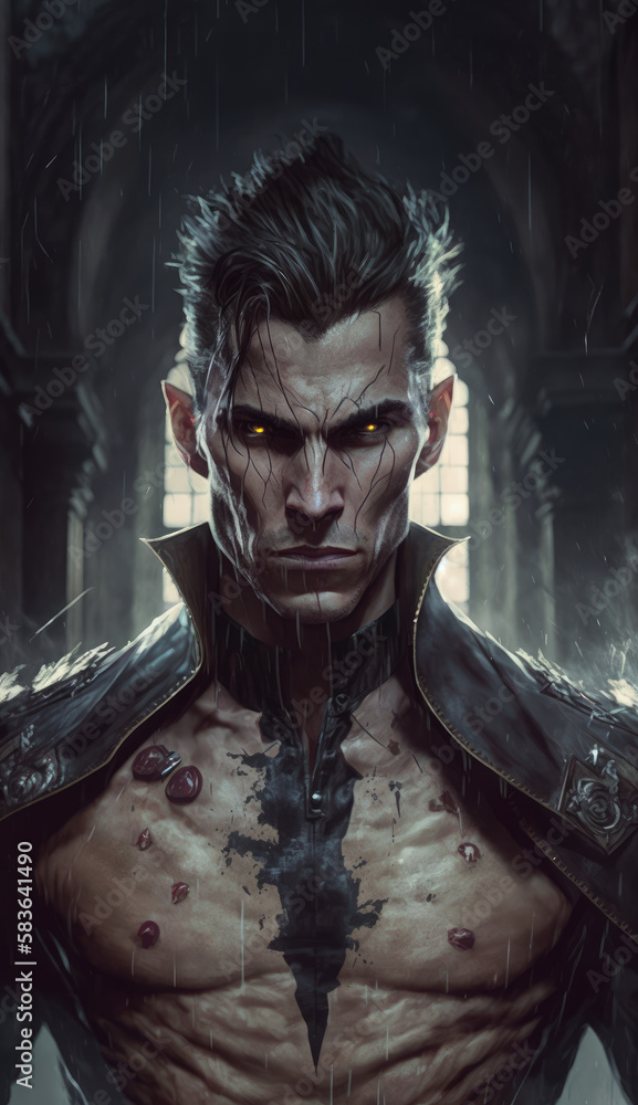 Brutal portrait of a vampire werewolf, a man of wars with a formidable