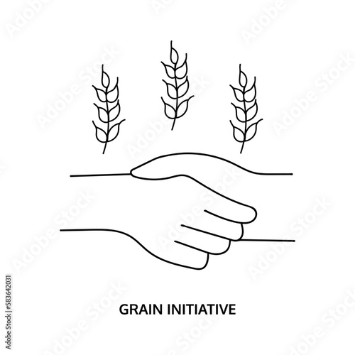 Grain initiative flat doodle line icon isolated on white background. Handshake as a symbol of agreement. Vector illustration.