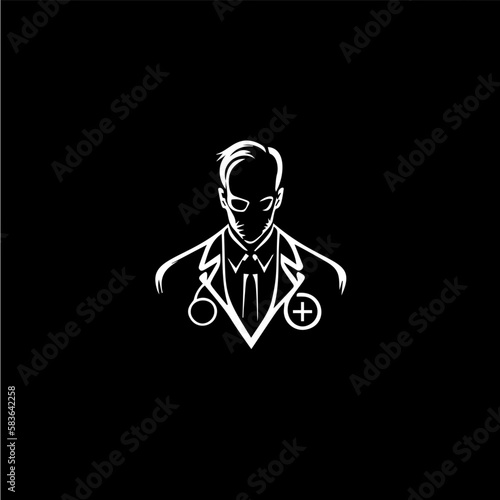 Doctor person silhouette, pharmacist worker abstract icon, health care worker sign, round logo for pharmacy, clinic, hospital. Vector illustration