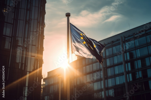 Wallpaper Mural eu flag in front of building created with Generative AI technology Torontodigital.ca