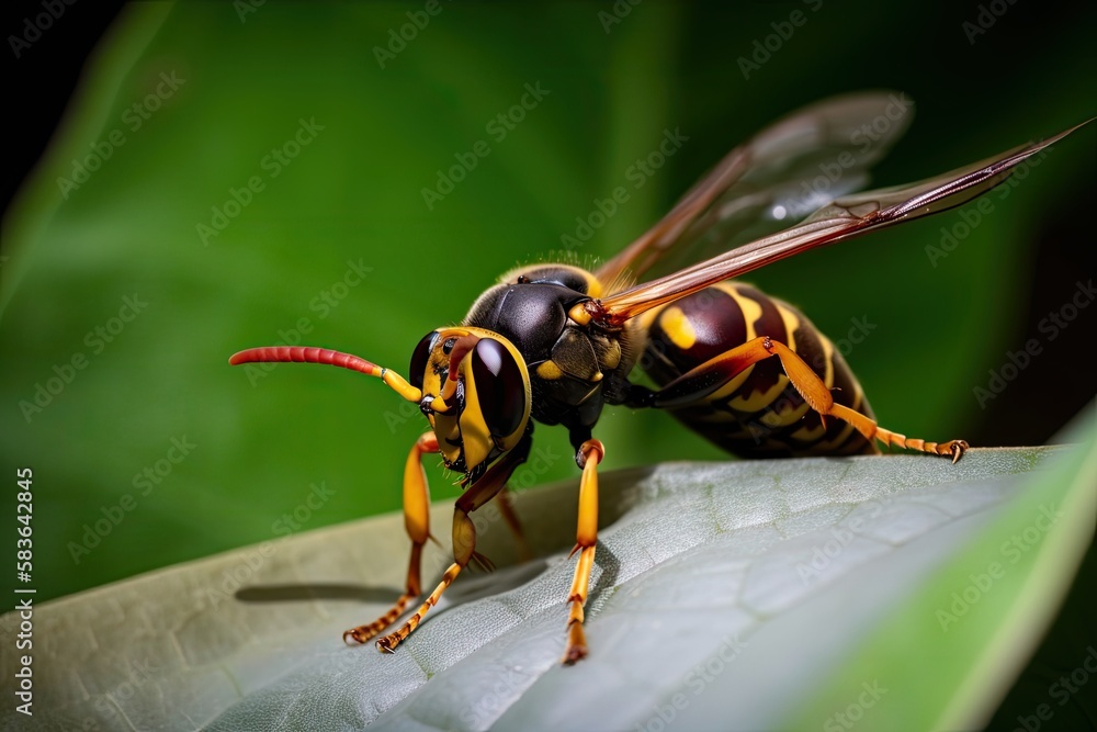 Naklejka premium Asian Giant Hornet or Murder Hornet on a leaf