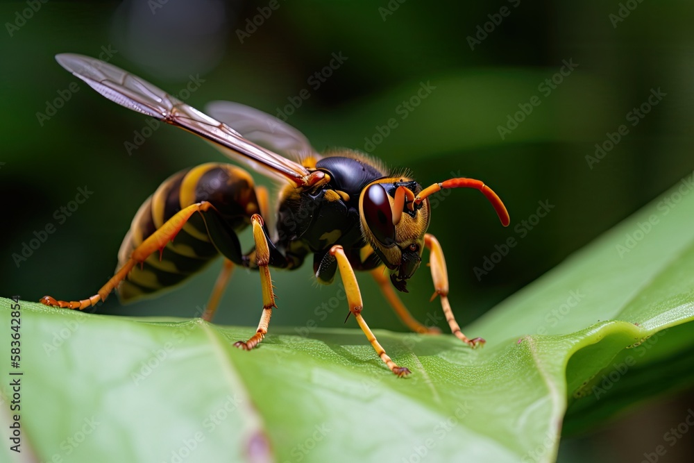 Fototapeta premium Asian Giant Hornet or Murder Hornet on a leaf