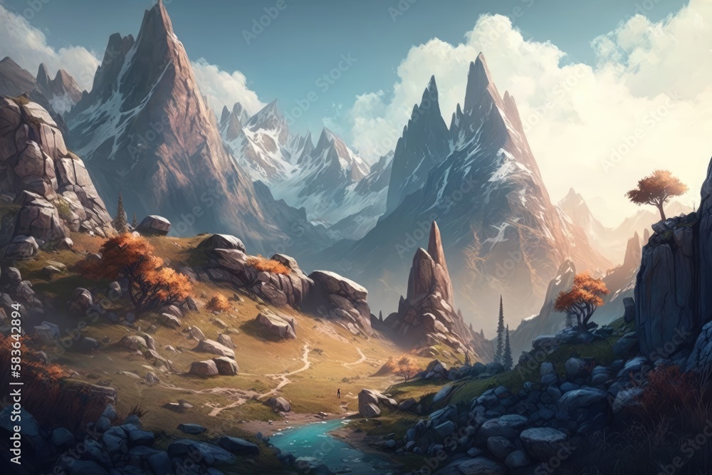 Fantasy landscape with mountains