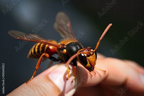 Asian Giant Hornet or Murder Hornet on a Person's Hand