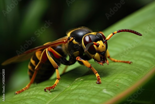 Asian Giant Hornet or Murder Hornet on a leaf