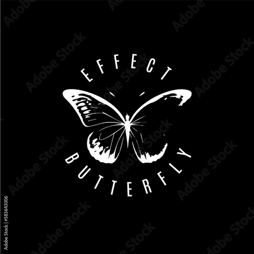 Butterfly dotwork tattoo with dots shading, tippling tattoo. Hand drawing fly insect emblem on black background for body art, minimalistic sketch monochrome logo. Vector illustration