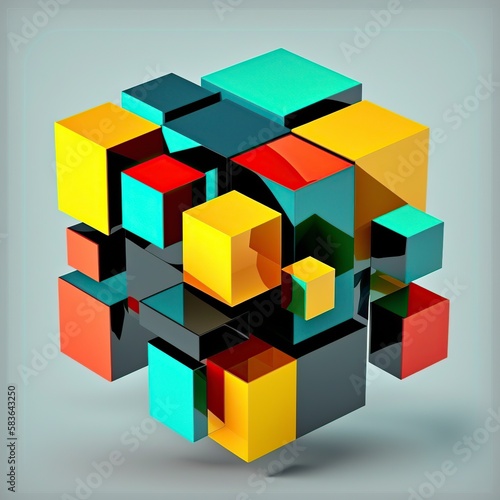 3D geometric illustration  of colorful squares  ai generative