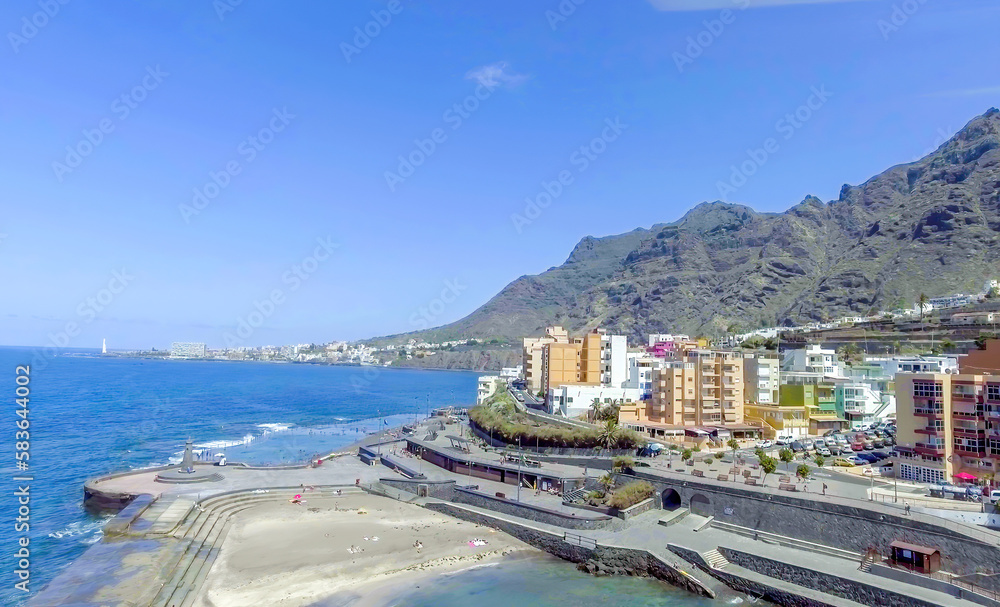 Aerial view of Bajamar on a sunny day, Tenerife - Spain.