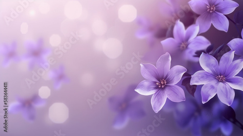 Spring purple background with purple flowers copy space on the left created with Generative AI Technology  ai  generative