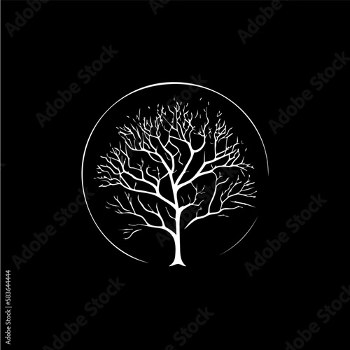 Tree roots silhouette icon, knowledge symbol, education abstract sign, lumberjack logo concept, carpentry logotype, t-shirt print, life symbol on black background. Isolated vector illustration