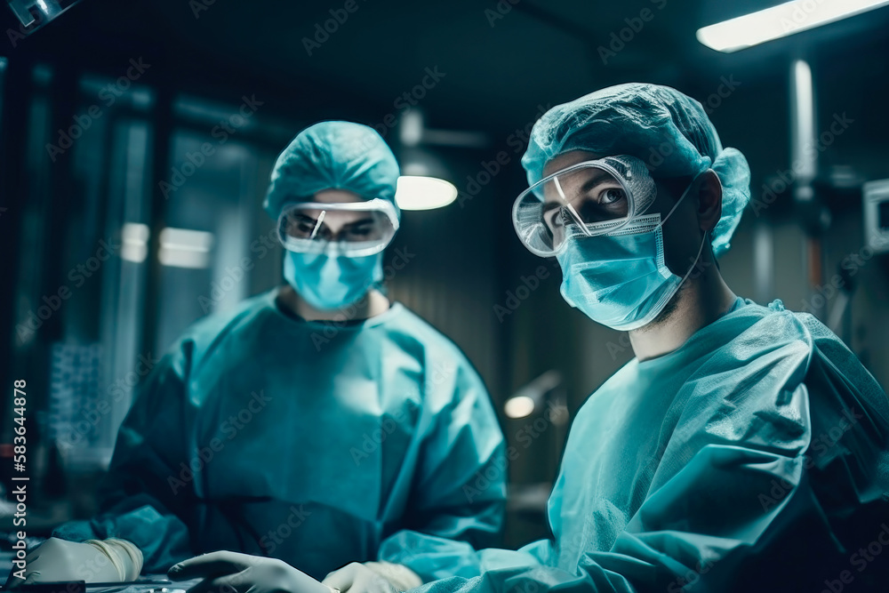 A pair of surgeons operating on a patient. generative ai A pair of surgeons operating on a patient. generative ai