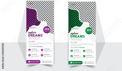 Travel business agency modern x stand rollup, pullup or signage banner design vector template