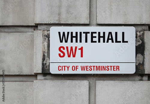 Whitehall street sign on the wall of a building in Westminster, London, UK. 