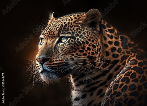 Leopard portrait . Ai. On dark background 
