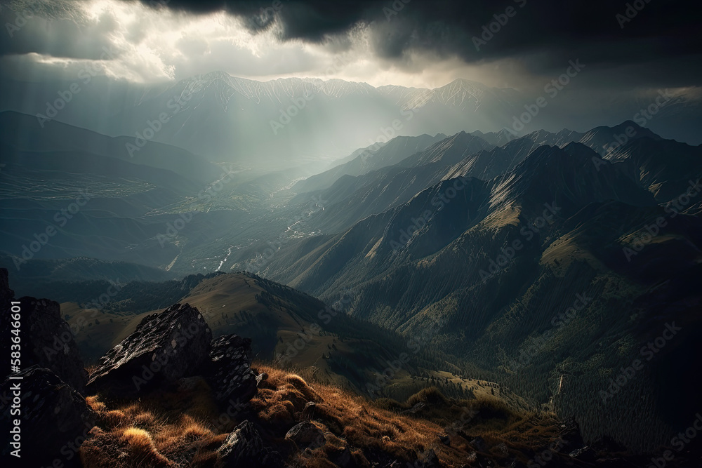 Obraz premium sunset in the mountains created with Generative AI technology