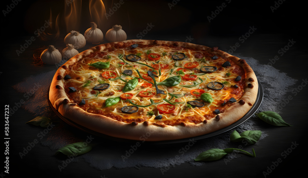
studio photo of delicious pizza, in professional lighting, with smoke and backlighting. epic food shot

