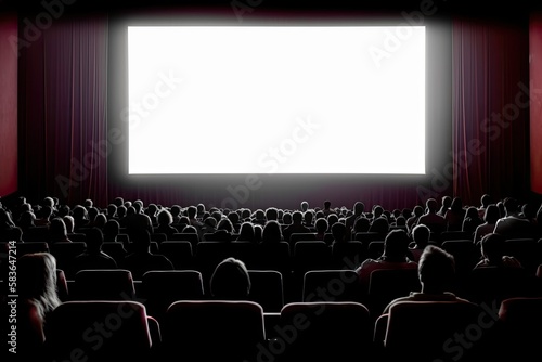 Large glowing white screen in the cinema. Generative ai.