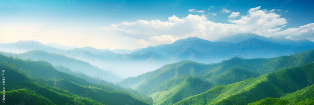 World Environment Day concept: Beautiful blue skies and green forests - Generative AI World Environment Day concept: Beautiful blue skies and green forests - Generative AI