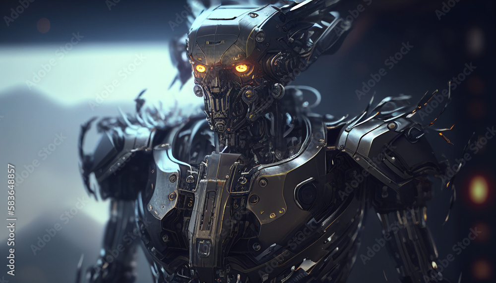 Close-up robot. AI/Techonological Singularity - Generative AI Close-up robot. AI/Techonological Singularity - Generative AI