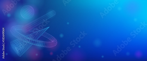 Technology futuristic mysterious blue background with flying grid 3d shapes. Vector illustration science algorithms. Geometric design concept bigdata and blockchain.
