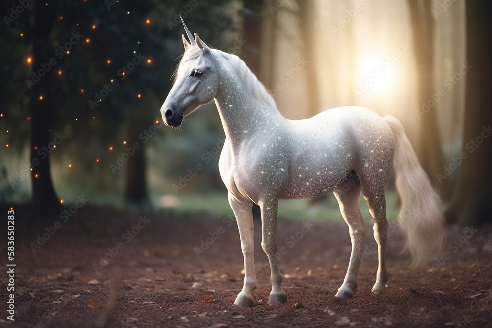 Magical white glittering unicorn, ai generative