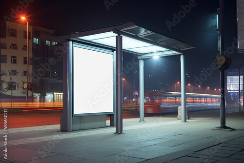White bright media display at a public transport stop. Generative ai.