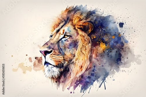 Lion head in watercolor painting style, AI generated