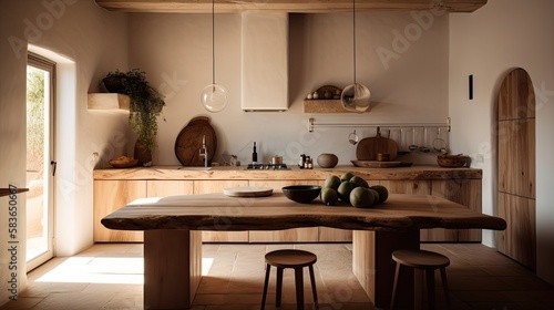 Cycladic wooden kitchen - Generated by Generative AI