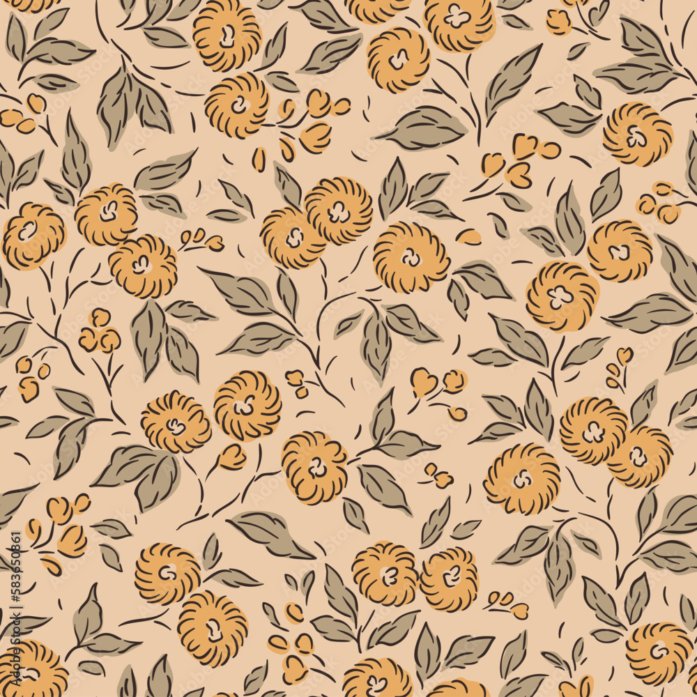 Beautiful floral pattern in small flowers. Small yellow mustard flowers. Light beige background. Ditsy print. Floral seamless background. Vintage template for fashion prints. Stock. Beautiful floral pattern in small flowers. Small yellow mustard flowers. Light beige background. Ditsy print. Floral seamless background. Vintage template for fashion prints. Stock.