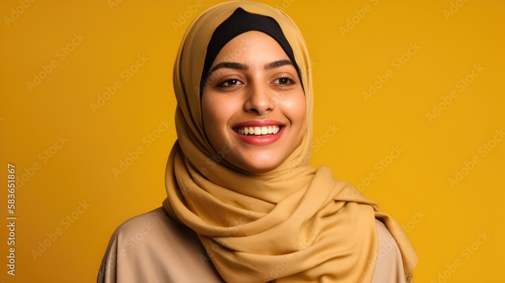 Young middle eastern woman laughing looking at the camera studio shot. Generative AI
Young middle eastern woman laughing looking at the camera studio shot. Generative AI