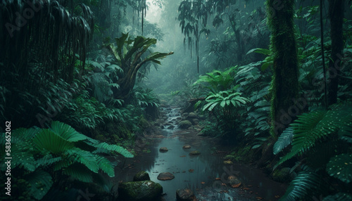 Scenery of rain forest. Generative Ai.
