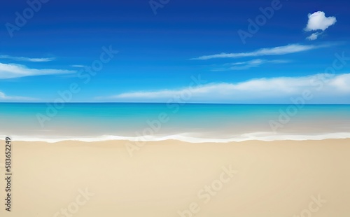Empty beach with blue water sky and clouds © Yonbr