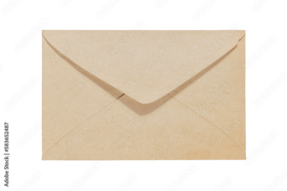 Old yellow aged envelope with copy space on it. Isolated png with transparency