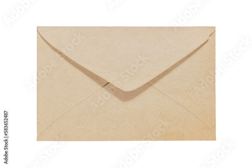 Old yellow aged envelope with copy space on it. Isolated png with transparency