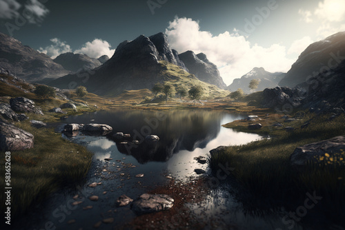 landscape with lake Generative AI