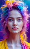 portrait of a woman with colorful hair style, painting style, art Illustration, Generative AI