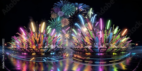 Photo of colorful fireworks illuminating the night sky in a stunning display