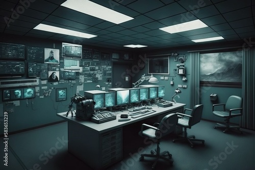 Surveillance room with a lot of monitors