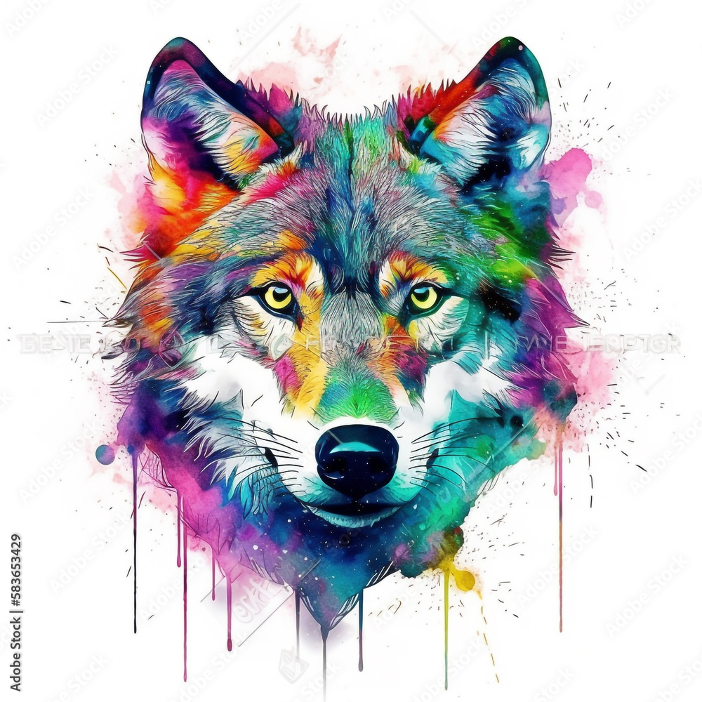 portrait of a wolf logo, wolf t-shirt design, colorful wolf portrait in white isolated background, Generative Ai portrait of a wolf logo, wolf t-shirt design, colorful wolf portrait in white isolated background, Generative Ai
